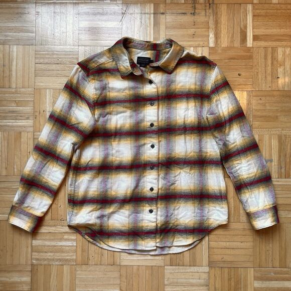 Pendleton Girlfriend Flannel Shirt Women's Medium Gold Red Yellow Plaid - Picture 1 of 8